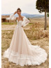 Strapless Lace Tulle Bohemian Wedding Dress With Detachable Sleeves Strapless Lace Tulle Bohemian Wedding Dress With Detachable Sleeves